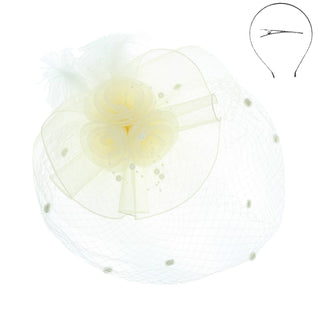 Ivory Double Rose Mesh w/ Veil Fascinator