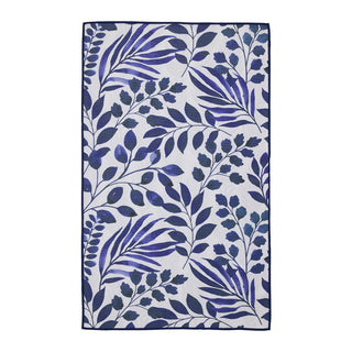 Towel with blue leaf pattern on a white background