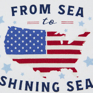 American flag in the shape of the United States with 'From Sea to Shining Sea' text on a white background.