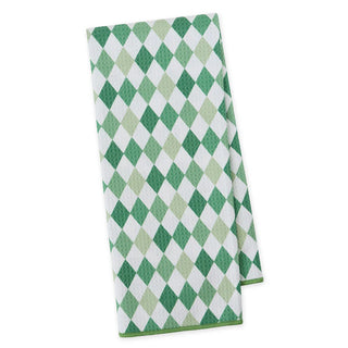 Green and white checkered towel on a white background