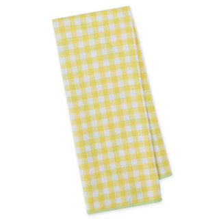 Yellow and white checkered towel on a white background