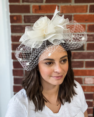 Ivory Mesh & Dot Fascinator