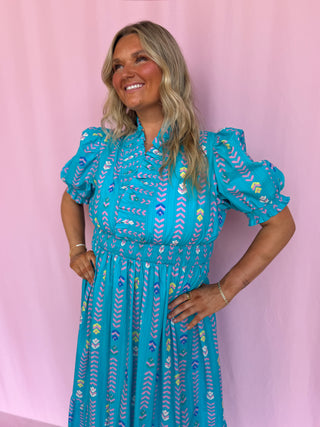 Vibrant Ruffle Midi Dress- Curvy