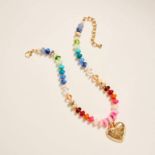 Colorful Bead Puffy Heart Pendant Necklace