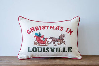 Christmas in Louisville Horse Carriage Piped Pillow