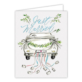 Just Married Handpainted Car with Cans Greeting Card
