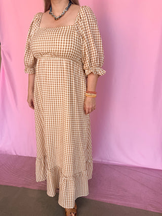 Gingham Puff Sleeve Maxi- Curvy