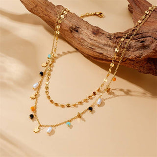Pearl Drop Layer Charm Necklace Gold