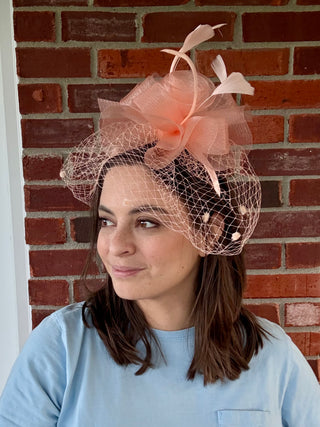 Peach Dot Netting Fascinator