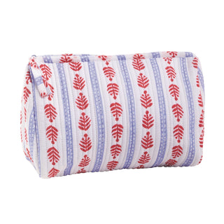 Rectangular pouch with red leaf pattern on a white background