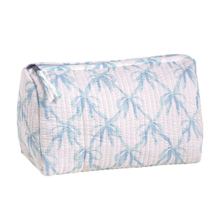 Rectangular pouch with blue leaf pattern on a white background