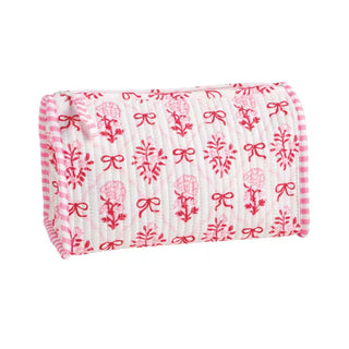 White Bow Bloom Quilted Cosmetic Bag