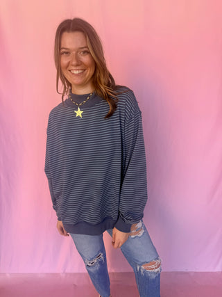 Stripe Mock Neck Sweatshirt
