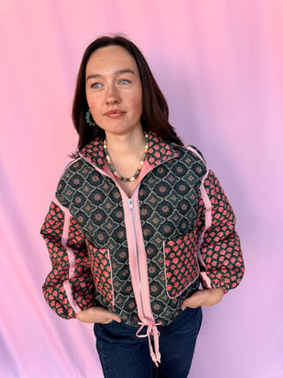 Patchwork Quilted Bomber Jacket