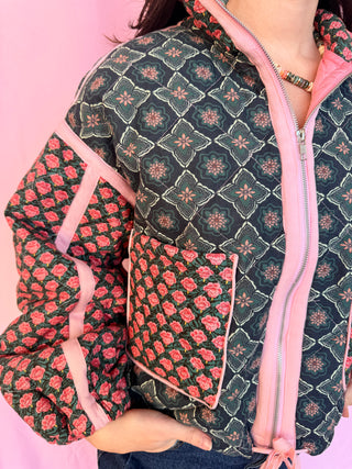 Patchwork Quilted Bomber Jacket
