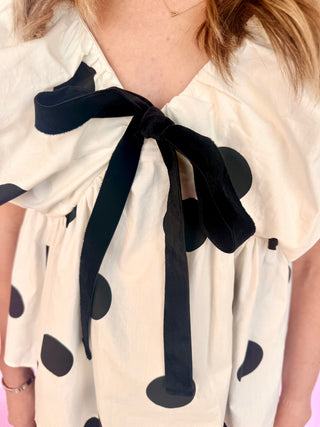 Velvet bow on a dotted top