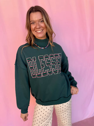 "BLESSED" Mock Neck Sweatshirt