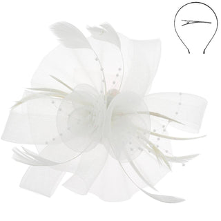 Feather & Double Floral Mesh Fascinator