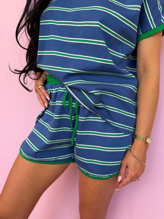 woman wearing stripe pants