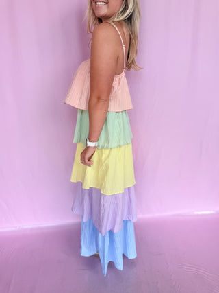 Tiered Pleat Maxi Dress