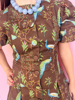 Peacock Puff Sleeve Dress