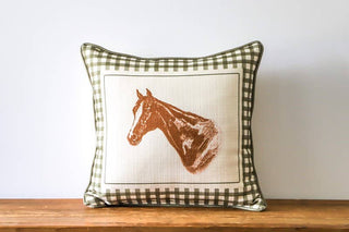 Gingham Horse Profile Piped Pillow
