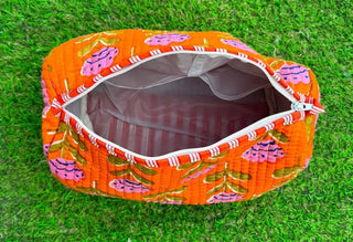 Orange Quilted Cosmetic Bag