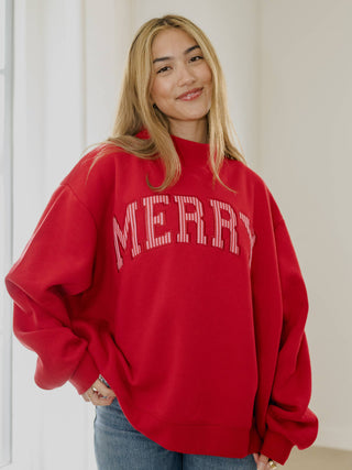Holiday Merry Stripe Mock Neck