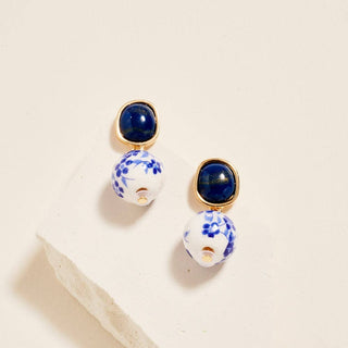 Ceramic Pattern Printed Bead Drop Earrings