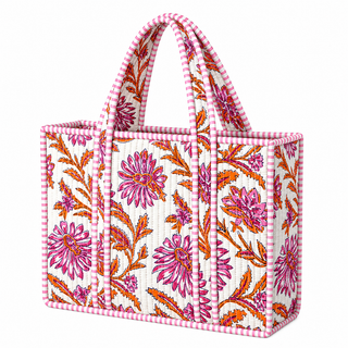 Mini Spring Pink/Orange Floral Quilted Tote Bag