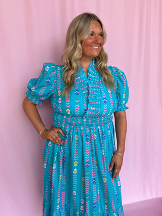 Vibrant Ruffle Midi Dress- Curvy