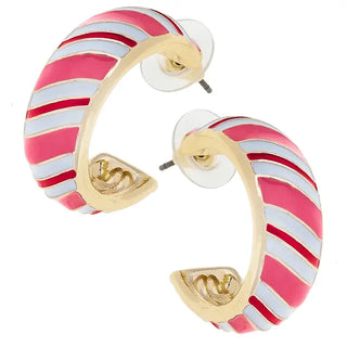 Candy Cane Striped Enamel Hoop Earrings