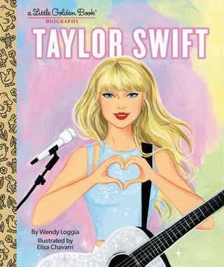 Book cover of 'Taylor Swift' with a stylized illustration of the artist holding a guitar and microphone.