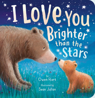 Book cover of 'I Love You Brighter than the Stars' with two bears and a starry night background.