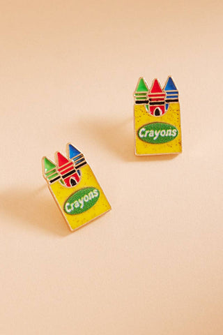 Teachers Day School Crayon Enamel Post Earrings