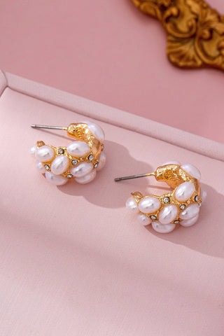 Pearl Cluster Half-Hoop Stud Earrings