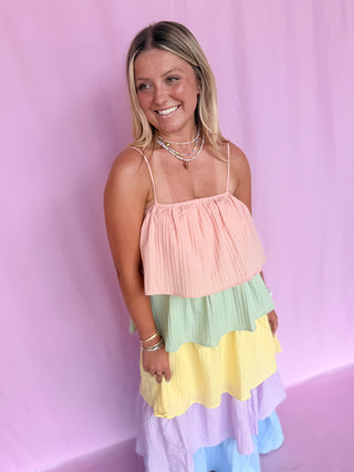 Tiered Pleat Maxi Dress