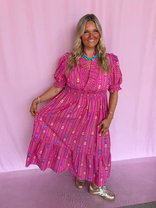 Vibrant Ruffle Midi Dress- Curvy