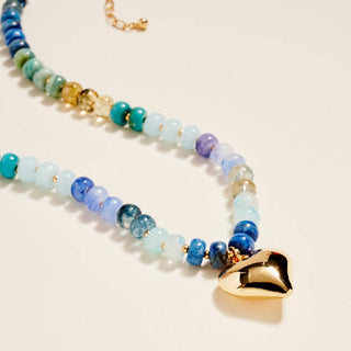 Marbled Beaded 17" Puffy Heart Pendant Necklace