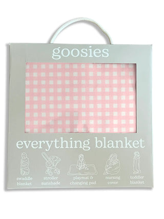 Goosies everything blanket packaging with pink checkered blanket inside