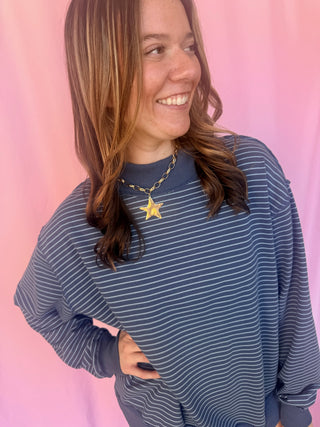 Stripe Mock Neck Sweatshirt