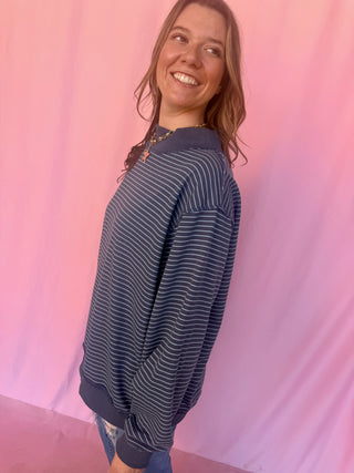 Stripe Mock Neck Sweatshirt