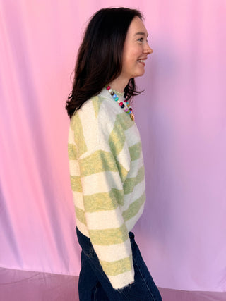 High Neck Stripe Cardi