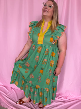 woman wearing green dress