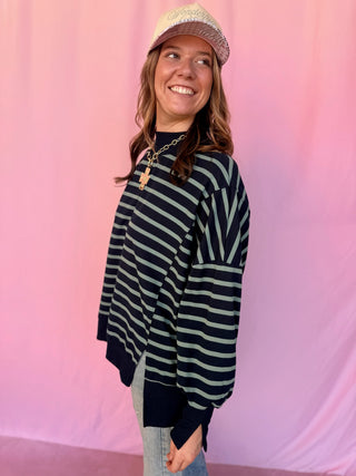 Striped Mock Neck Sweatshirt