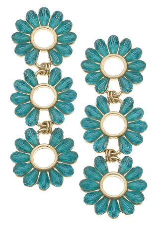 Aqua Triple Glass Flower Earring