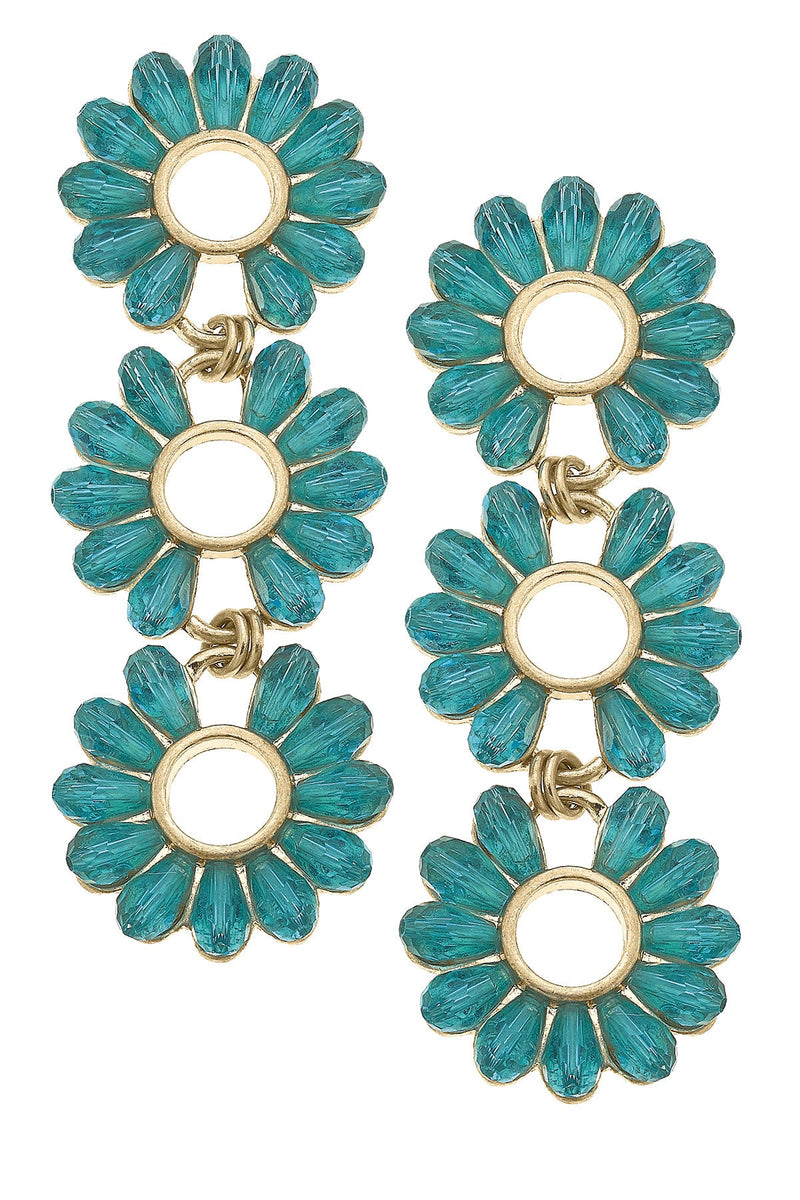 Aqua Triple Glass Flower Earring