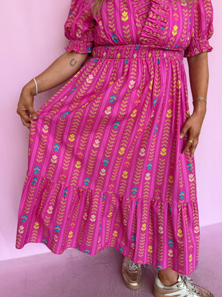 Vibrant Ruffle Midi Dress- Curvy