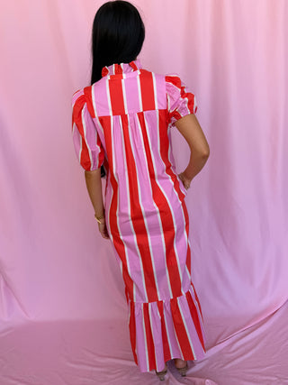 Woman wearing a striped dress