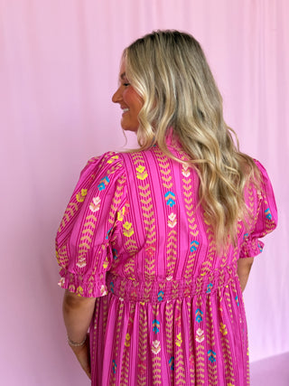 Vibrant Ruffle Midi Dress- Curvy